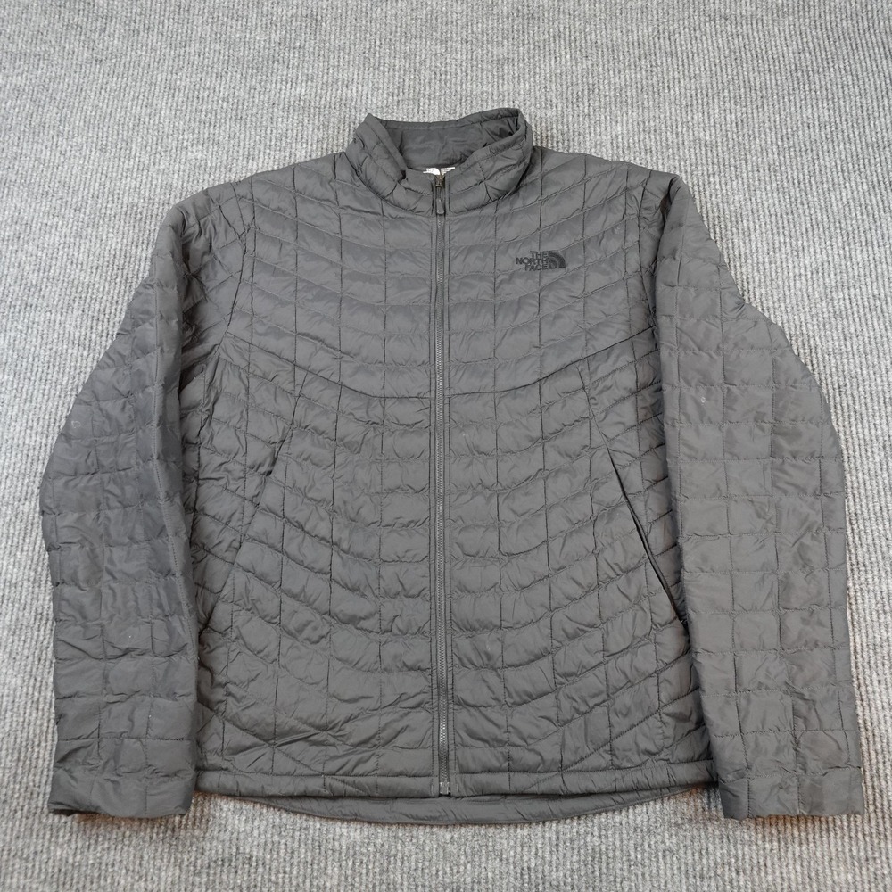 North Face Thermoball Jacket Mens XL Gray Quilted Puffer Full Zip Outdoor